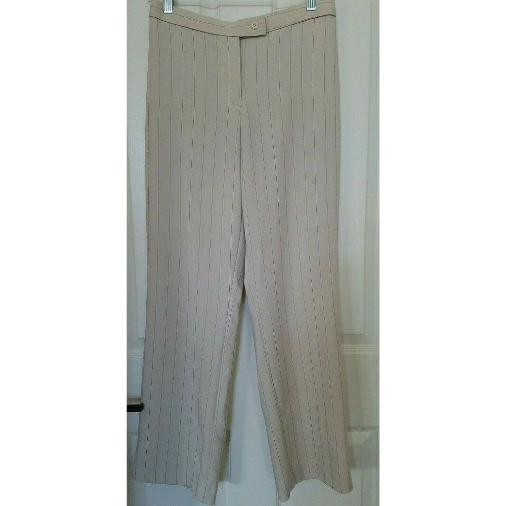 Worthington Dress Pants Pinstripe Stripe Ivory Wide Leg Knit Women 10P 10 Petite